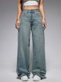 Washed Wide-Leg Jeans With Slanted Pockets
