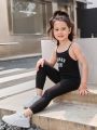 SHEIN Kids EVRYDAY Toddler Girls Letter Graphic Cami Unitard Jumpsuit