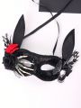 1pc Black Gothic Style Lace Mask With Sparkly Sequins, Ghost Hand, Butterfly, Ghost Head, Red Rose, Black Onion Powder, Bunny Ears, Eye Decoration For Women's Halloween Party/festival Wear