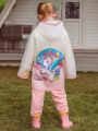 Girls' All-season Pink Transparent Raincoat Printed With Unicorn And Letters