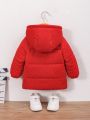 SHEIN Neutral Baby's Chinese Style Plaid Fleece Hooded Winter Coat