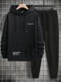 Men's Large Size Text Pattern Hooded Sweatshirt And Sweatpants Two-piece Set