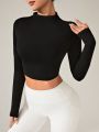 SHEIN Daily&Casual Solid Color Backless Strap Stand Collar Cropped Sports T-Shirt