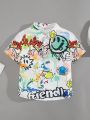 SHEIN Toddler Boys' Casual Graffiti Print Short Sleeve Shirt