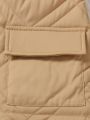 Young Boy 1pc Embroidery Flap Pocket Vest Quilted Coat & 1pc Pants