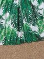 Tween Girls' Tropical Plant Print Long Cardigan Top