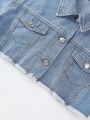 Teen Girls' Vintage Basic Simple All-match Street Fashion Ripped Loose Comfortable Denim Two-piece Set