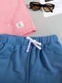 SHEIN Teen Boy's Casual Drawstring Waistband, Slanted Hand Pockets, Woven Label Shorts