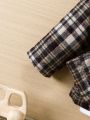 Baby Boy Plaid Print Contrast Teddy Hooded Coat Without Tee
