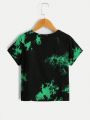 SHEIN Kids EVRYDAY Young Boy Street Style Short Sleeve Tie-Dyed T-Shirt With Letter Print