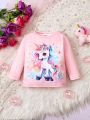 Baby Girls' Cute Unicorn Pattern Long Sleeve T-shirt For Autumn