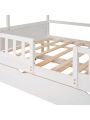 Full Size House Bed with Trundle Bed, Wood Daybed with Trundle, Window and Roof, for Girls Boys, Kids Platform Bed Frame with Roof Wood Bed for Bedroom