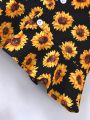 SHEIN Kids SUNSHNE Little Girls' Sunflower Printed A-Line Skirt For Spring And Summer