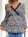 SHEIN Maternity Floral Print Lace Patchwork Shirt