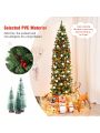 Gymax 7.5Ft Pre-Lit Pencil Christmas Tree Hinged Artificial Slim Tree w/ LED Lights