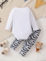 Infant & Toddler Boys' Spring & Fall Long Sleeve Bodysuit And Pants Set With Slogan Print