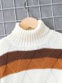 Tween Boy Color Block Turtleneck Drop Shoulder Sweater