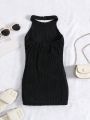 Young Girl Solid Halter Neck Dress