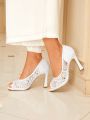 SHEIN Belle Lace Peep Toe Women's High Heeled Sandals