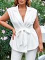 SHEIN SXY Women'S Plus Size Solid Color Lapel Suit Vest