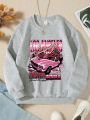 Girls' Letter, Car Print Fleece Sweatshirt For Big Kids