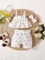 SHEIN Newborn Baby Girls' Floral Print Tank Top And Shorts Set