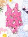 SHEIN Young Girls' Knitted One-Piece Swimsuit For Leisure Vacation