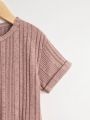 SHEIN Kids Nujoom Girls' Loose Casual Round Neck Striped T-Shirt, Spring/Summer