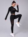 Yoga Sxy Sports Cut Out Backless Top & Contrast Mesh Leggings