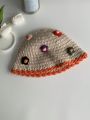 1pc Women's Multicolor Handmade Crocheted Cute Floral Knitted Beanie, Autumn And Winter Warm Ear Protection Head Cap
