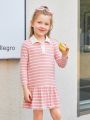SHEIN Kids SUNSHNE Toddler Girls' Knitted Striped Polo Collar One-piece Casual Dress For Vacation