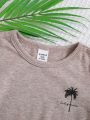 SHEIN Baby Boy Casual Vacation Palm Tree Print Short Sleeve Top And Shorts Set
