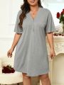 Plus Size Solid Color Loose Casual Sleep Dress