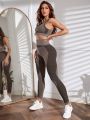2pcs Seamless Yoga Set Sports Suit Striped Print Tank Tummy Control Leggings