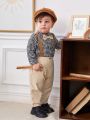 SHEIN Baby Boy Gingham Bow Front Shirt & Suspender Pants