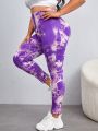 Yoga Trendy Plus Tie Dye Wideband Waist Sports Leggings