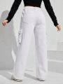Teen Girls' Y2k Street Style Cool White Cargo Jeans