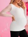 SHEIN Maternity Lace Trim V-Neck Mesh Long Sleeve T-Shirt