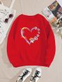 Plus Size Women's Fleece Pullover Sweater With Heart Printing