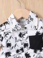 Baby Boy Coconut Tree & Dinosaur Print Patched Pocket Shirt & Shorts Without Tee