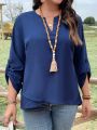 Women'S Plus Size Notched Lapel V Neck Rolled Cuff Shirt
