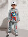 SHEIN Boys' Cute And Comfortable Cartoon Characters Printed Hoodie With Pants Set