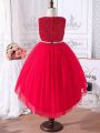 SHEIN Kids Y2Kool Tween Girl Red Tulle Puffy Tail Formal Dress With Flower Girl Design