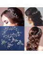 5 pcs Bridal Silver Extra Long Pearl and Crystal Beads Bridal Hair Vine Wedding Head Piece Headband Hair Jewelry Hair Accessories