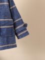 Young Boy Plaid Print Raglan Sleeve Flap Pocket Thermal Lined Overcoat
