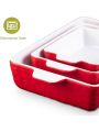 Porcelain Baking Pans Set for Oven, 11.7 x 7.8 x 4.9 Inches of Ceramic Casserole Dish, 3 Pcs Rectangular Bakeware Lasagna Pans for Cooking, Kitchen, Cake Dinner, Banquet and Daily Use, Red