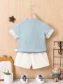 Baby Boys' Hanfu Style Short Sleeve Shirt With Chinese Knot Button And Shorts