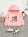 SHEIN Infant Girls' Adorable Hooded Sweatshirt With Girl Pattern, Casual Style, Long Sleeve