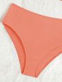 SHEIN Teen Girls' Ribbed Knit Bikini Swimsuit Set With Wrapped Neckline