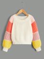 Teen Girl Color Block Raglan Sleeve Sweater